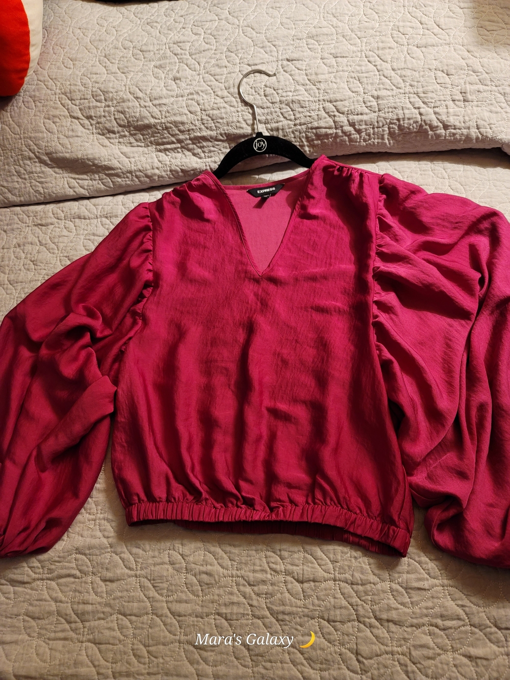 Boho Magenta V-Neck Balloon Sleeve Smocked Waist Blouse Top